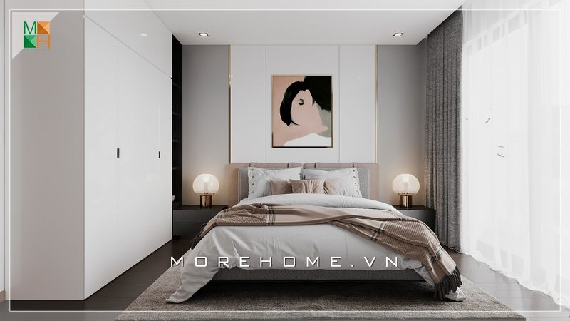 Giường ngủ có phong cách hiện đại được trang bị bọc nệm đầu giường tinh tế và cao cấp.